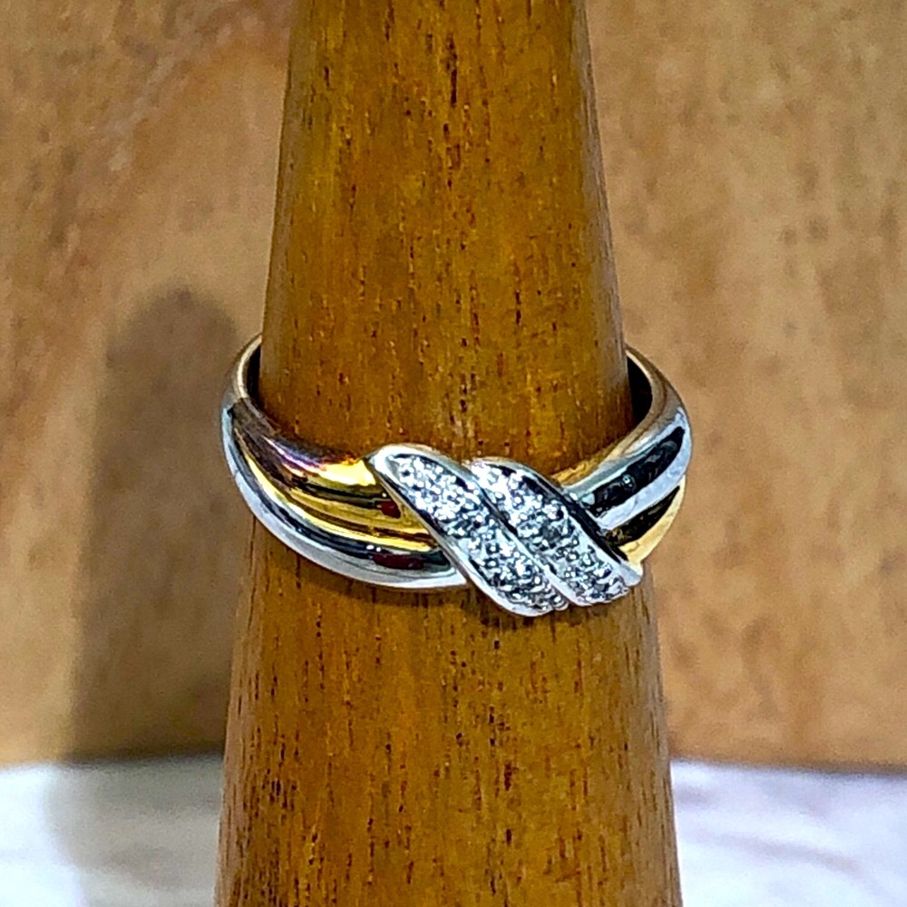 Two toned Gold and Sterling 925 Silver Women's Ring with BGE Diamond Accents sz7